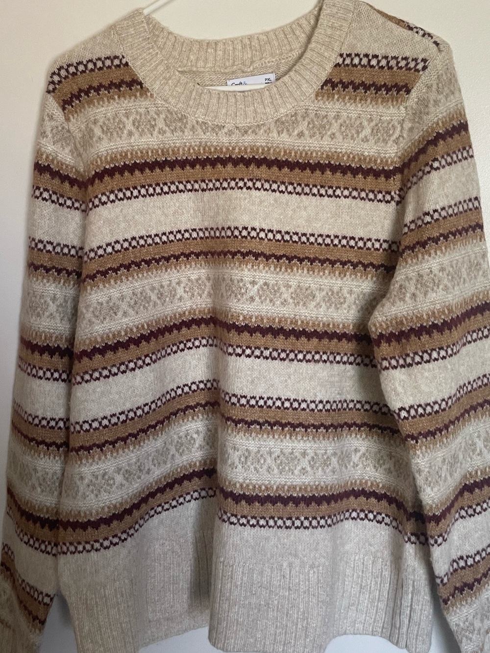 Croft & Barrow Cream Sweater with Brown and Tan Fair Isle Stripes